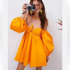 For Love & Lemons St. Lucia Off Shoulder Orange Dress - Size Medium